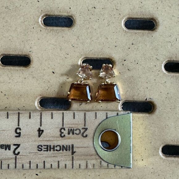 Earrings womens Brown crystal gold plated drop New - Picture 6 of 10